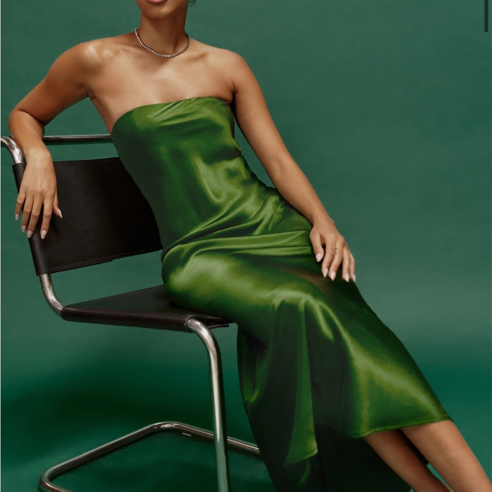 Reformation Palm Green Silk Dress